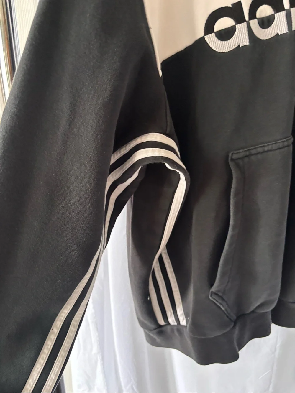 adidas Black and White Colorblock Hoodie Sweater